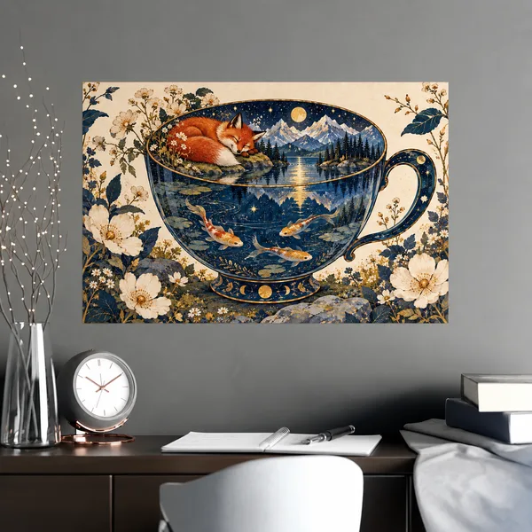 Illustrative personalized photo poster mounted flat on a wall